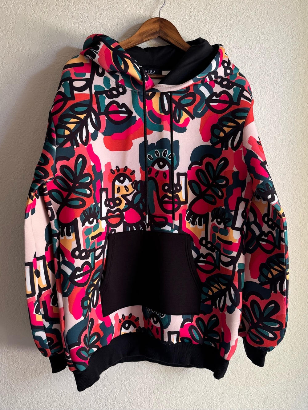 AKIRA Abstract Face Print Multicolor Hoodie Medium